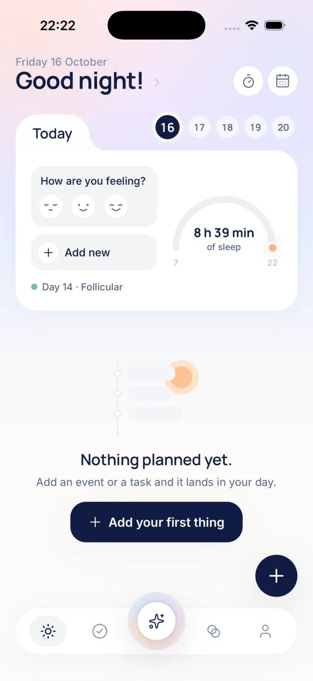 Today on iPhone with Day 14 · Follicular under the question How are you feeling?